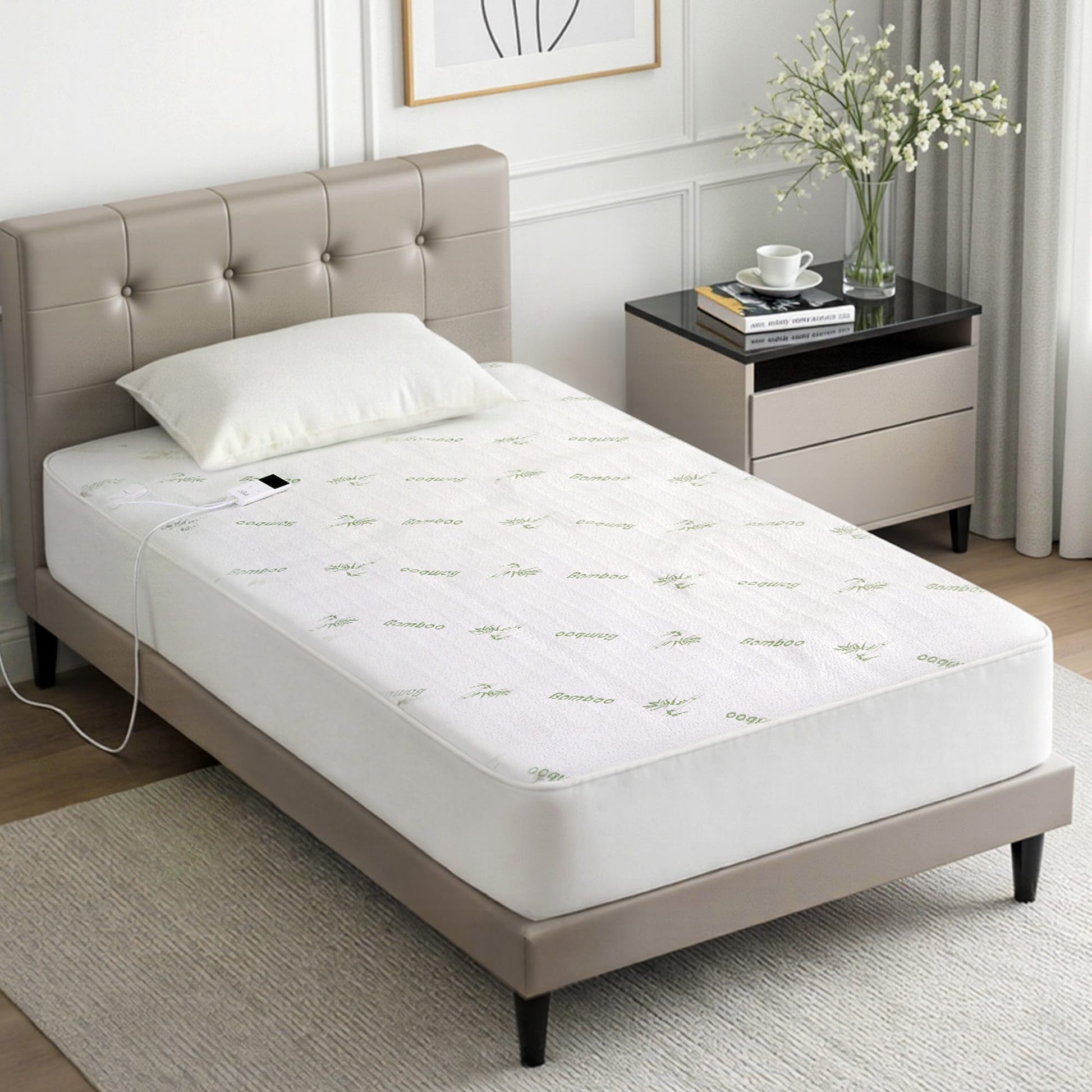 Alona.com.au Home & Garden > Bedding > Blankets & Throws Giselle Electric Blanket Bamboo Fabric Single Fitted Heated Pad Underlay Washable Winter