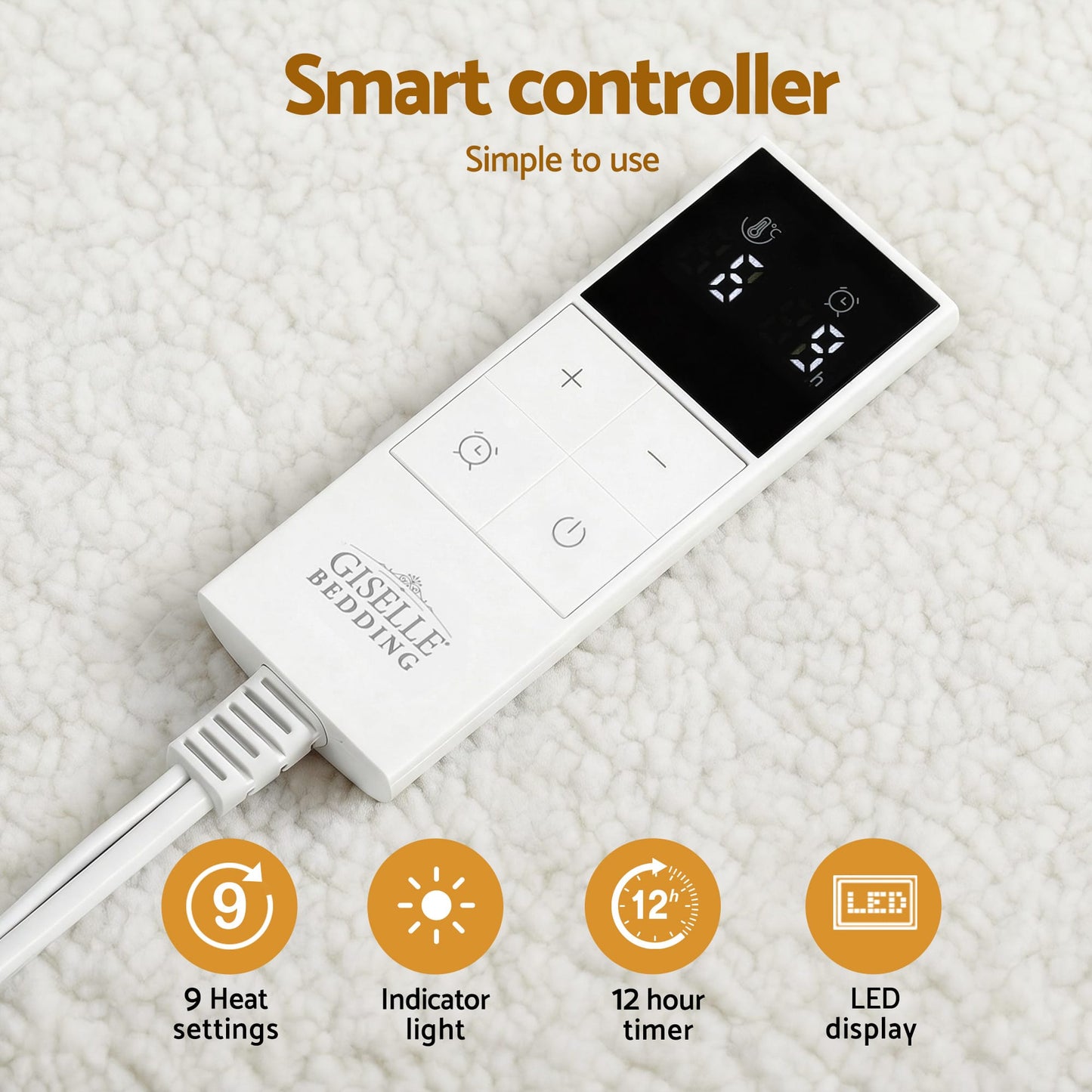 Alona.com.au Home & Garden > Bedding > Blankets & Throws Giselle Electric Blanket LED Remote Sherpa Fleece Underlay Fully Fitted Machine Washable King Single