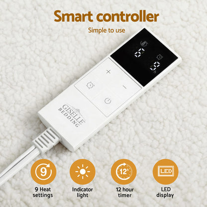 Alona.com.au Home & Garden > Bedding > Blankets & Throws Giselle Electric Blanket LED Remote Sherpa Fleece Underlay Fully Fitted Machine Washable King Single