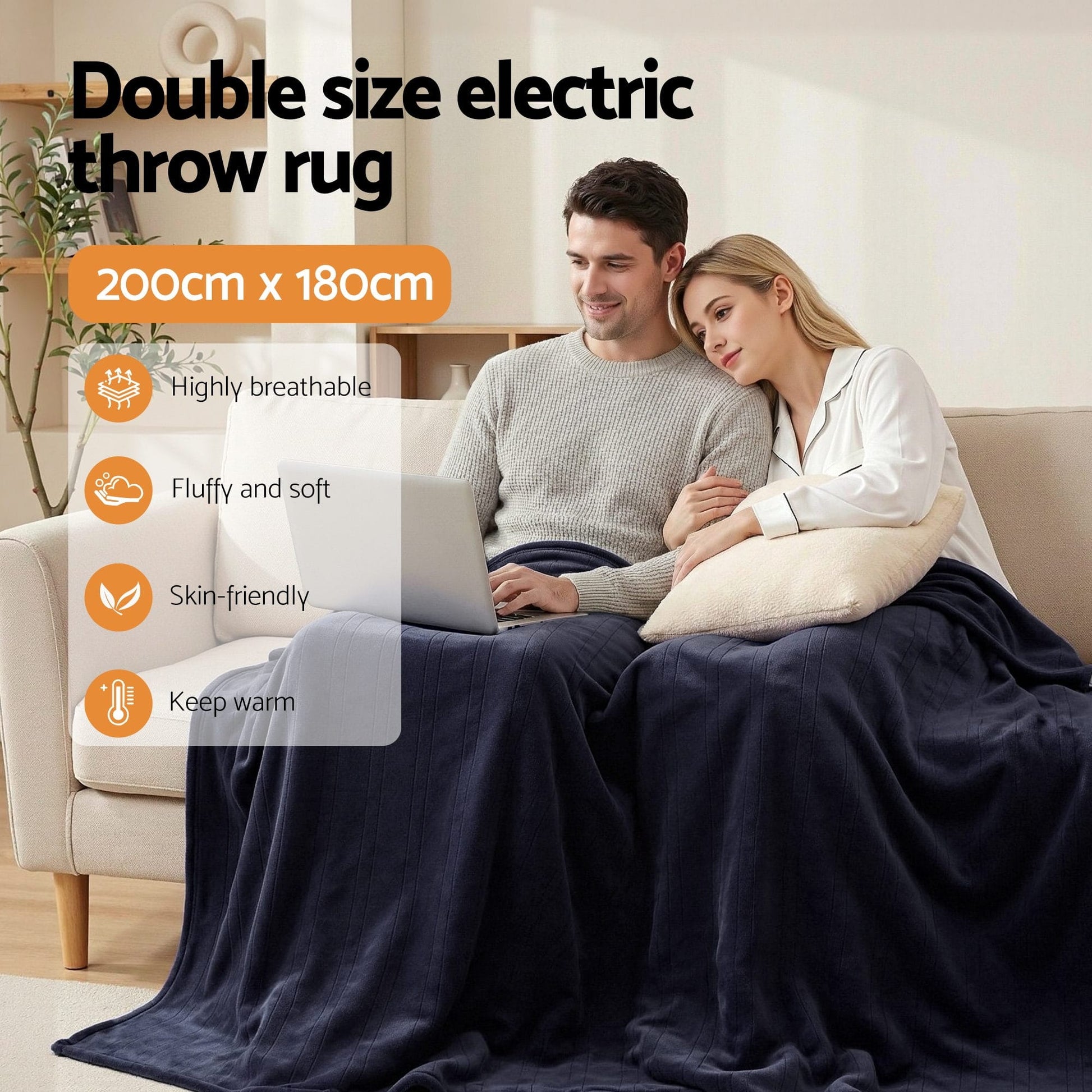 Alona.com.au Home & Garden > Bedding > Blankets & Throws Giselle Electric Throw Rug Double Size 200x180cm Coral Fleece Heated Blanket Charcoal
