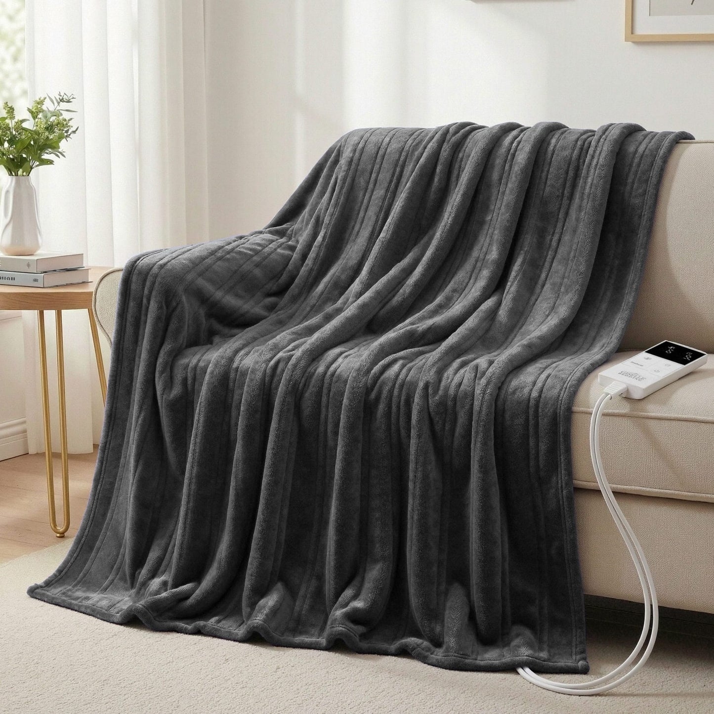 Alona.com.au Home & Garden > Bedding > Blankets & Throws Giselle Electric Throw Rug Double Size 200x180cm Coral Fleece Heated Blanket Grey