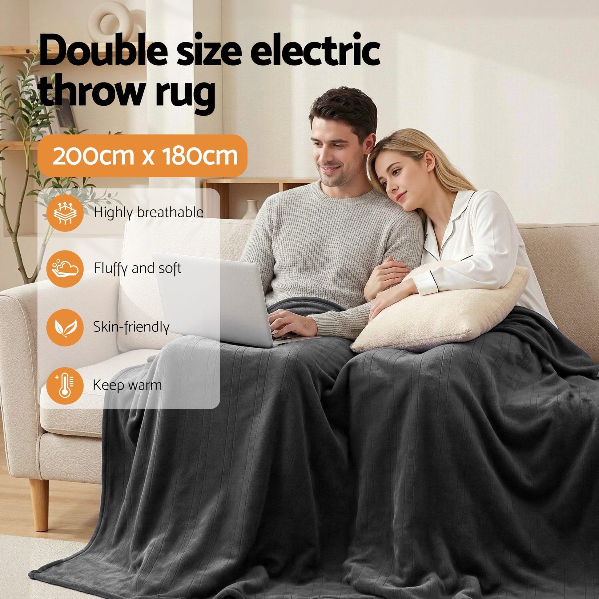 Alona.com.au Home & Garden > Bedding > Blankets & Throws Giselle Electric Throw Rug Double Size 200x180cm Coral Fleece Heated Blanket Grey