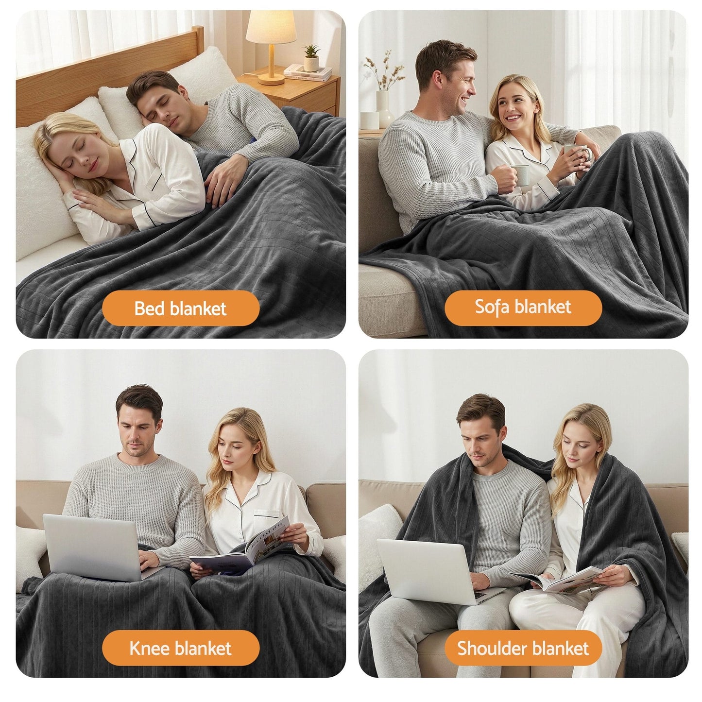 Alona.com.au Home & Garden > Bedding > Blankets & Throws Giselle Electric Throw Rug Double Size 200x180cm Coral Fleece Heated Blanket Grey