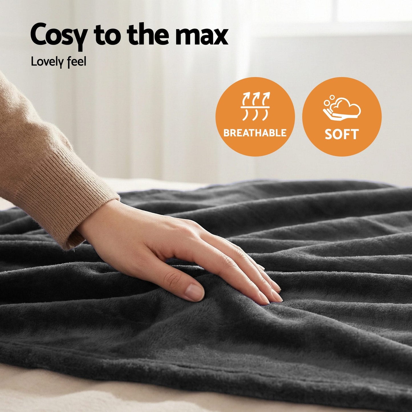 Alona.com.au Home & Garden > Bedding > Blankets & Throws Giselle Electric Throw Rug Double Size 200x180cm Coral Fleece Heated Blanket Grey
