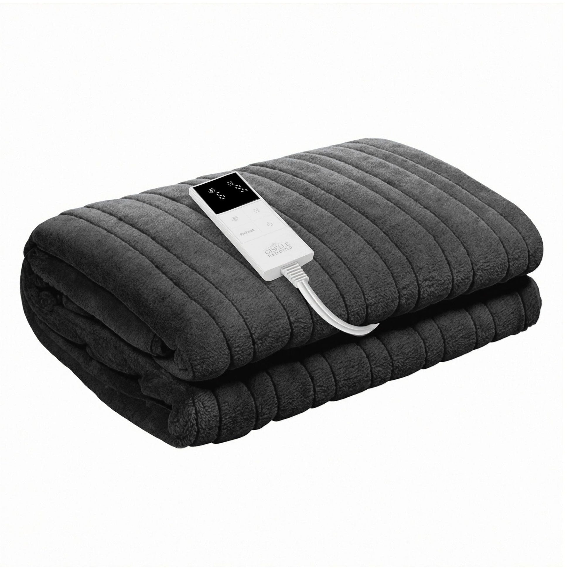 Alona.com.au Home & Garden > Bedding > Blankets & Throws Giselle Electric Throw Rug Double Size 200x180cm Coral Fleece Heated Blanket Grey