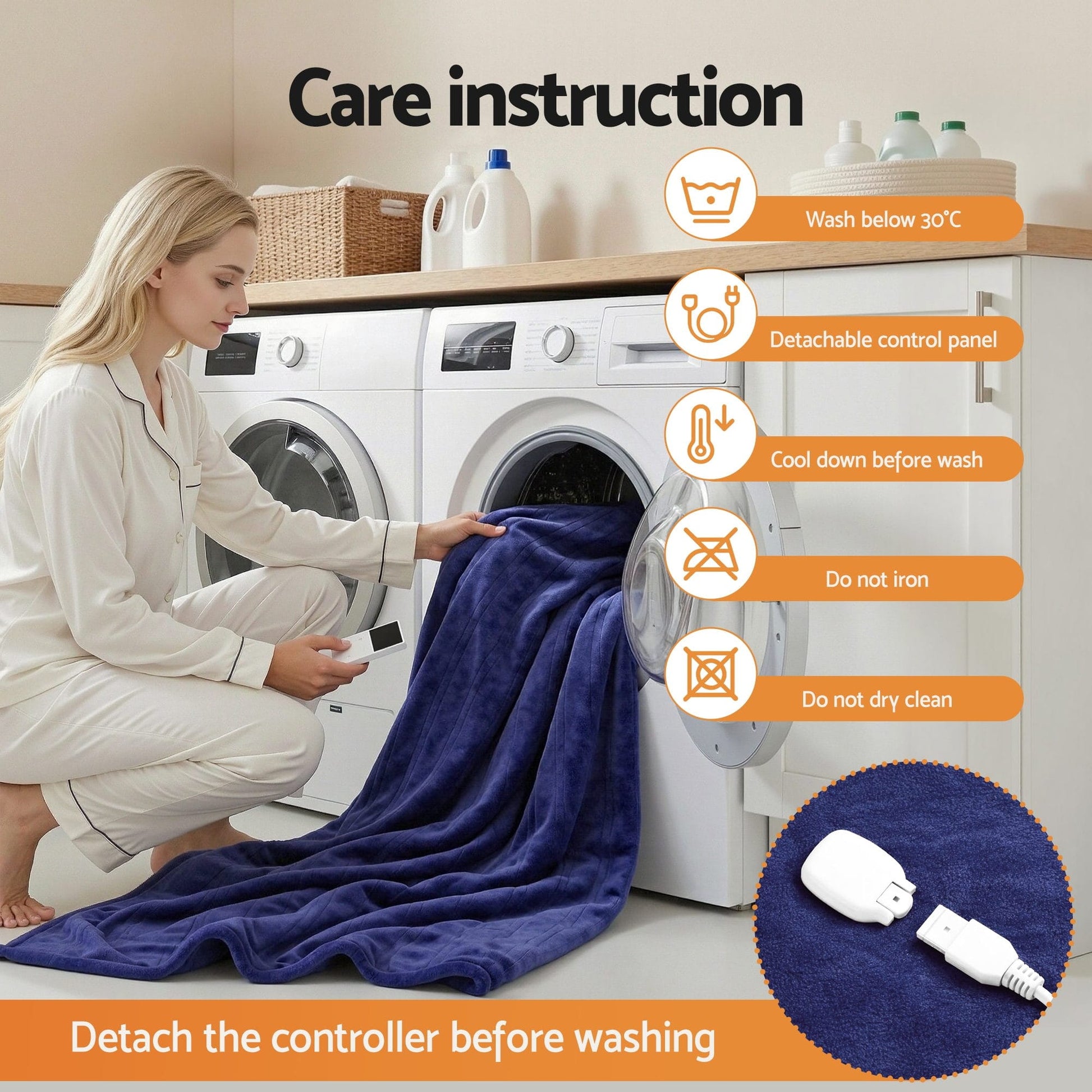 Alona.com.au Home & Garden > Bedding > Blankets & Throws Giselle Electric Throw Rug Double Size 200x180cm Coral Fleece Heated Blanket Navy Blue