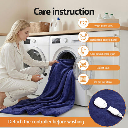 Alona.com.au Home & Garden > Bedding > Blankets & Throws Giselle Electric Throw Rug Double Size 200x180cm Coral Fleece Heated Blanket Navy Blue