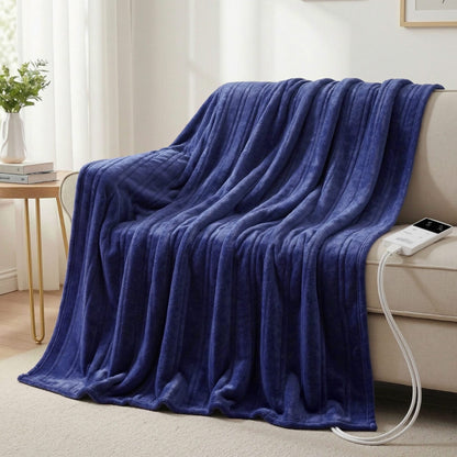 Alona.com.au Home & Garden > Bedding > Blankets & Throws Giselle Electric Throw Rug Double Size 200x180cm Coral Fleece Heated Blanket Navy Blue
