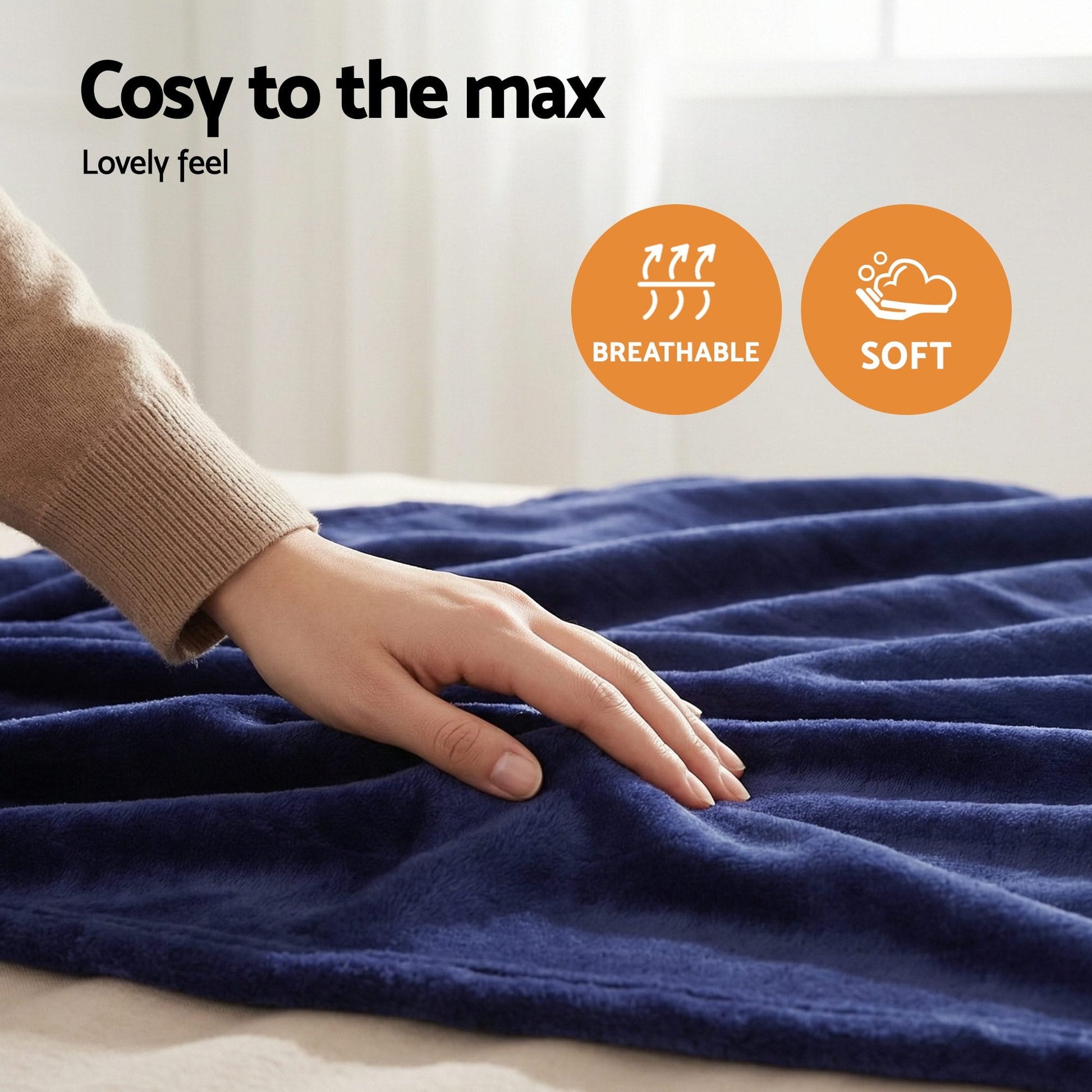 Alona.com.au Home & Garden > Bedding > Blankets & Throws Giselle Electric Throw Rug Double Size 200x180cm Coral Fleece Heated Blanket Navy Blue