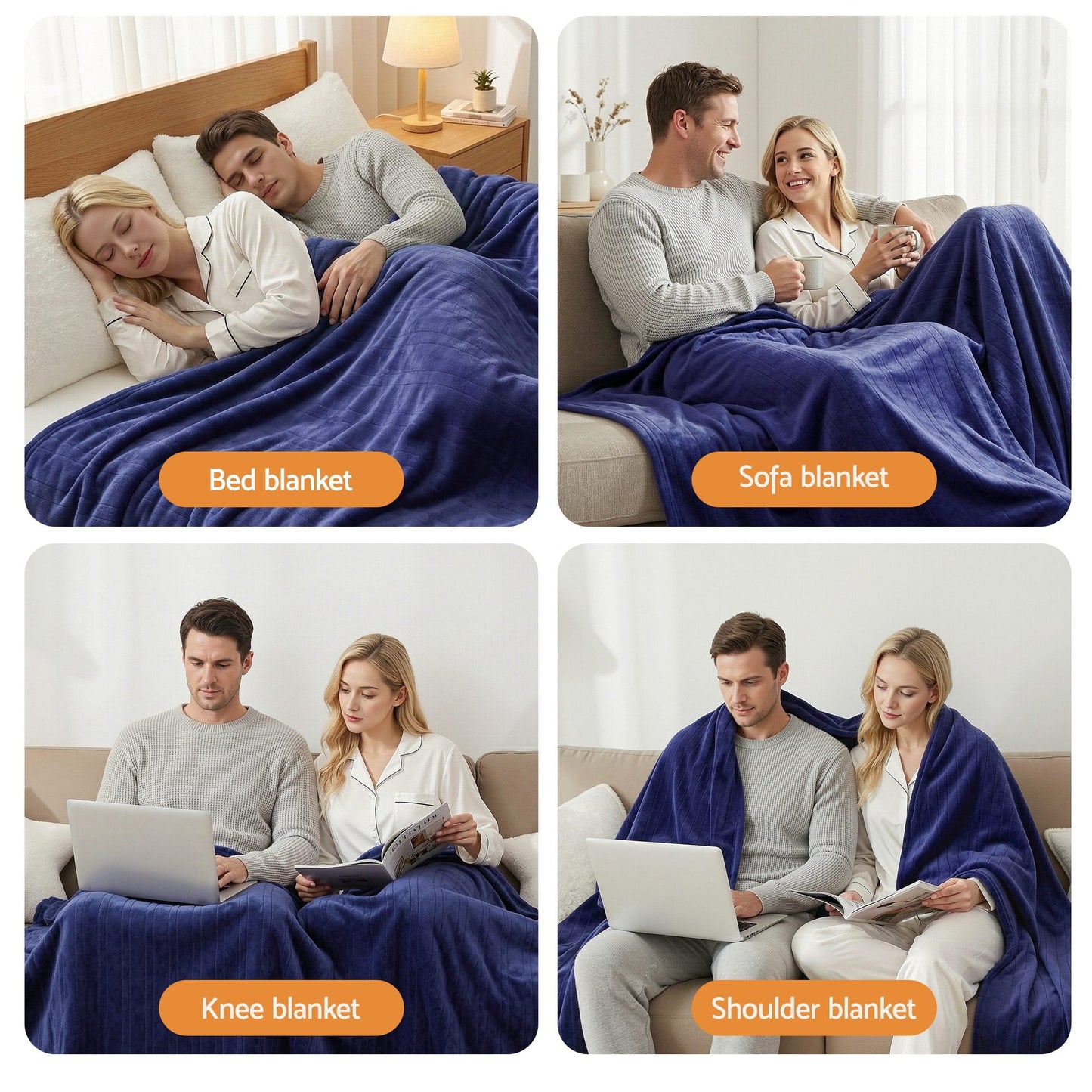 Alona.com.au Home & Garden > Bedding > Blankets & Throws Giselle Electric Throw Rug Double Size 200x180cm Coral Fleece Heated Blanket Navy Blue
