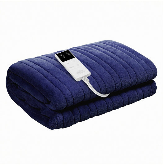 Alona.com.au Home & Garden > Bedding > Blankets & Throws Giselle Electric Throw Rug Double Size 200x180cm Coral Fleece Heated Blanket Navy Blue