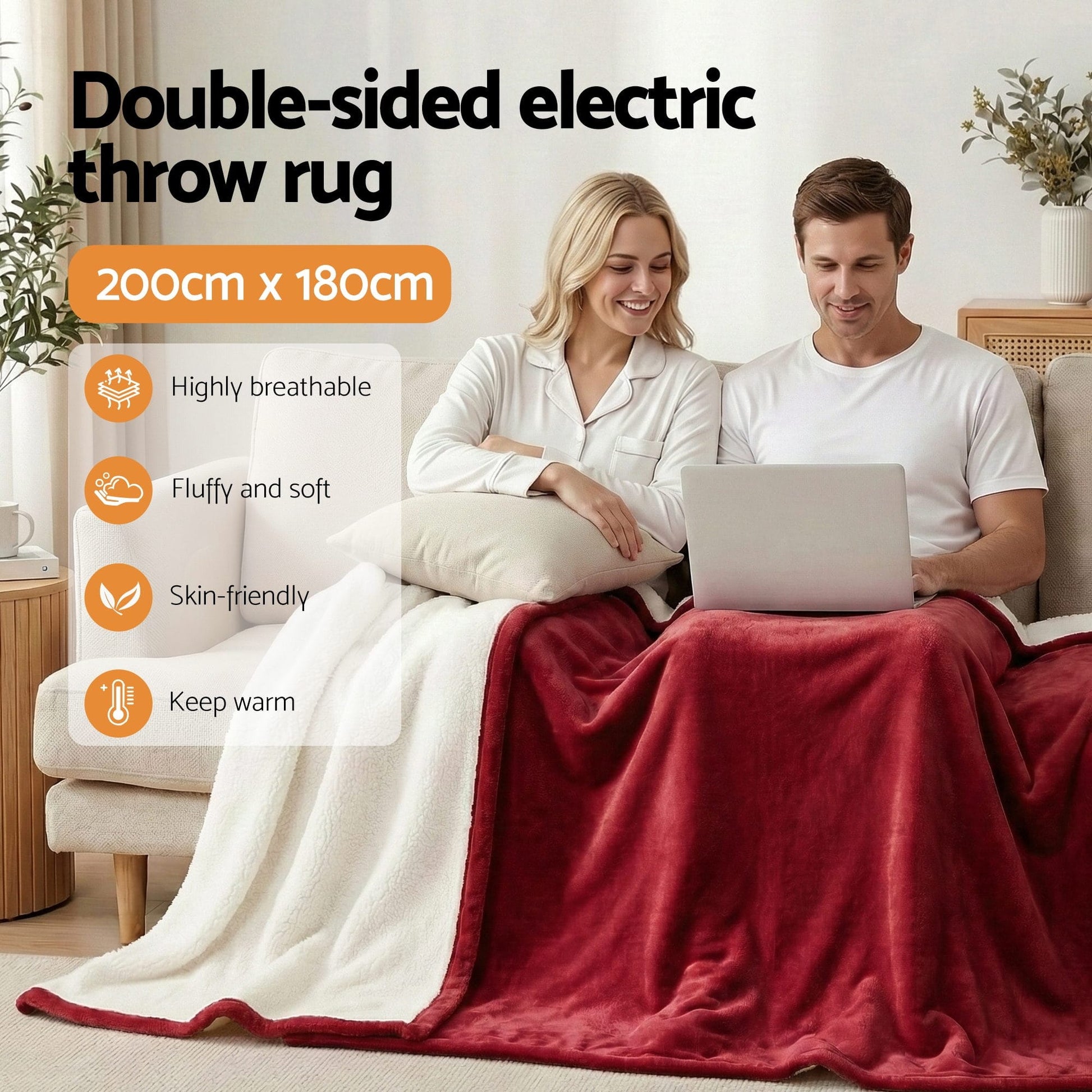 Alona.com.au Home & Garden > Bedding > Blankets & Throws Giselle Electric Throw Rug Double Size 200x180cm Fleece Flannel Heated Blanket Burgundy