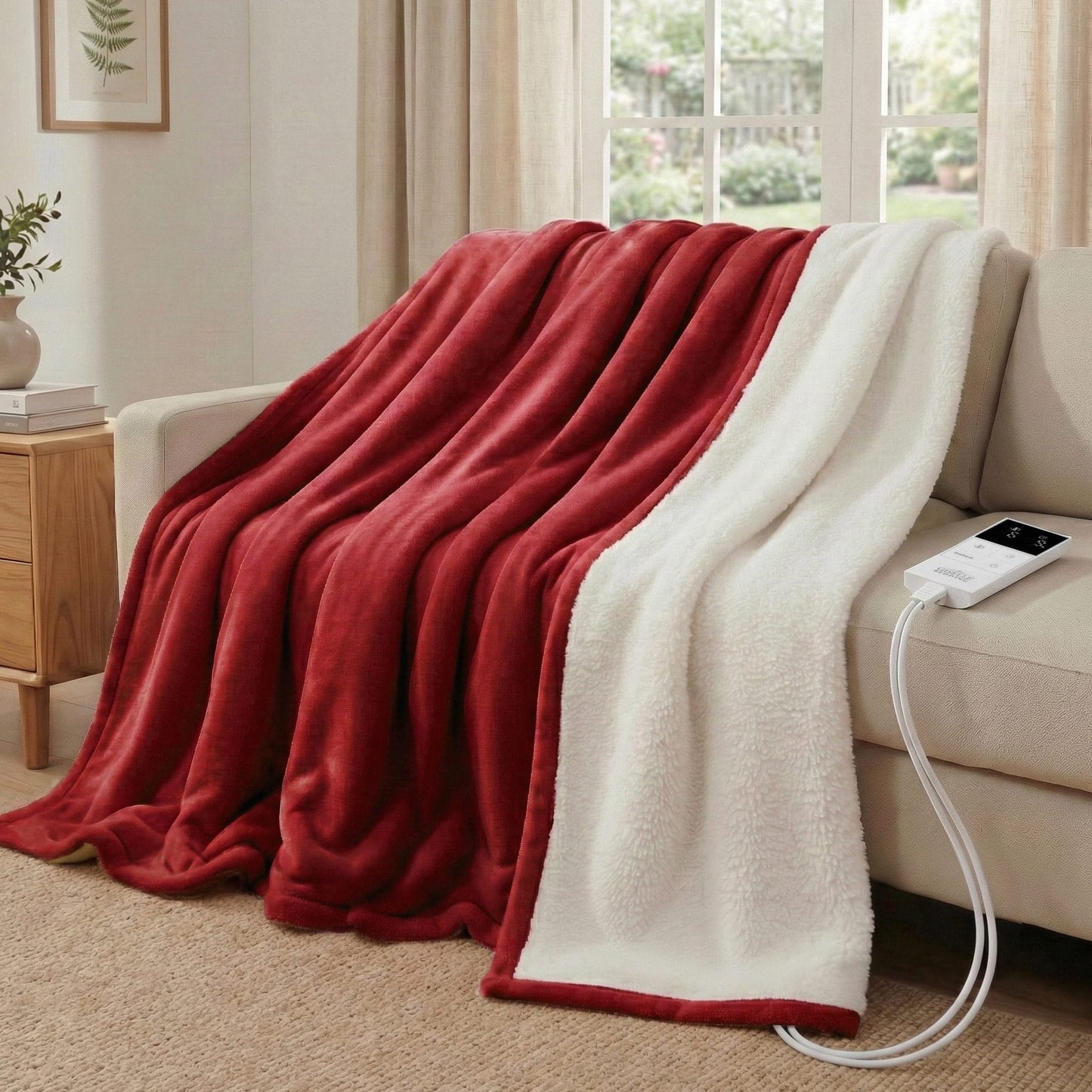 Alona.com.au Home & Garden > Bedding > Blankets & Throws Giselle Electric Throw Rug Double Size 200x180cm Fleece Flannel Heated Blanket Burgundy