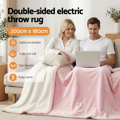 Alona.com.au Home & Garden > Bedding > Blankets & Throws Giselle Electric Throw Rug Double Size 200x180cm Fleece Flannel Heated Blanket Pink