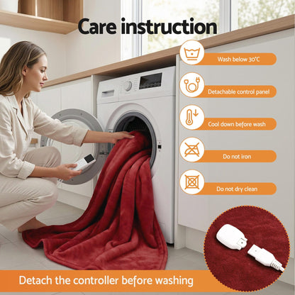 Alona.com.au Home & Garden > Bedding > Blankets & Throws Giselle Electric Throw Rug Dual Side Fleece Flannel Heated Blanket Burgundy