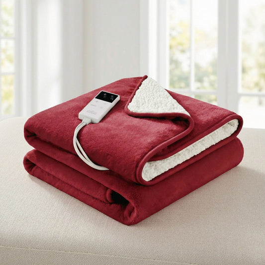 Alona.com.au Home & Garden > Bedding > Blankets & Throws Giselle Electric Throw Rug Dual Side Fleece Flannel Heated Blanket Burgundy