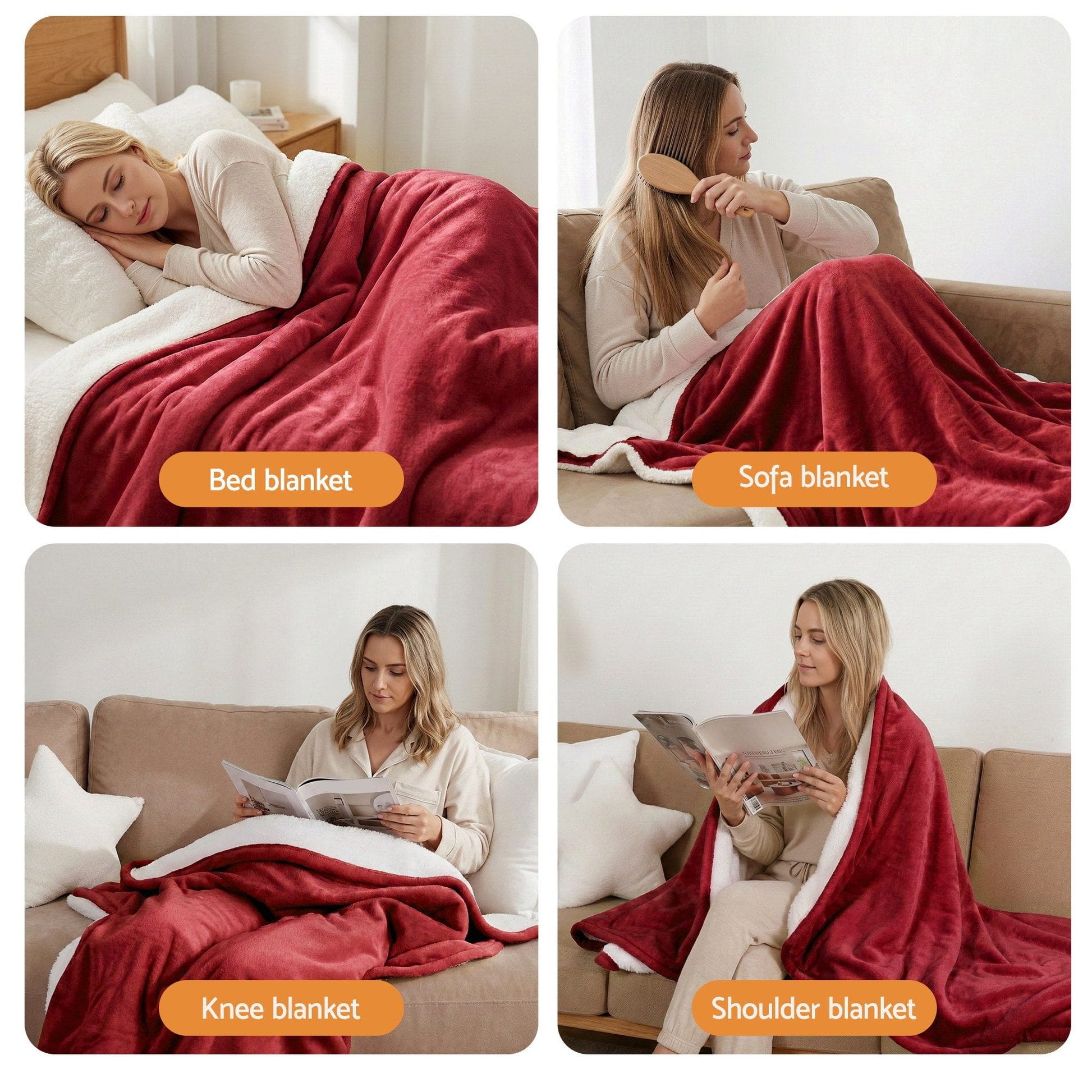 Alona.com.au Home & Garden > Bedding > Blankets & Throws Giselle Electric Throw Rug Dual Side Fleece Flannel Heated Blanket Burgundy