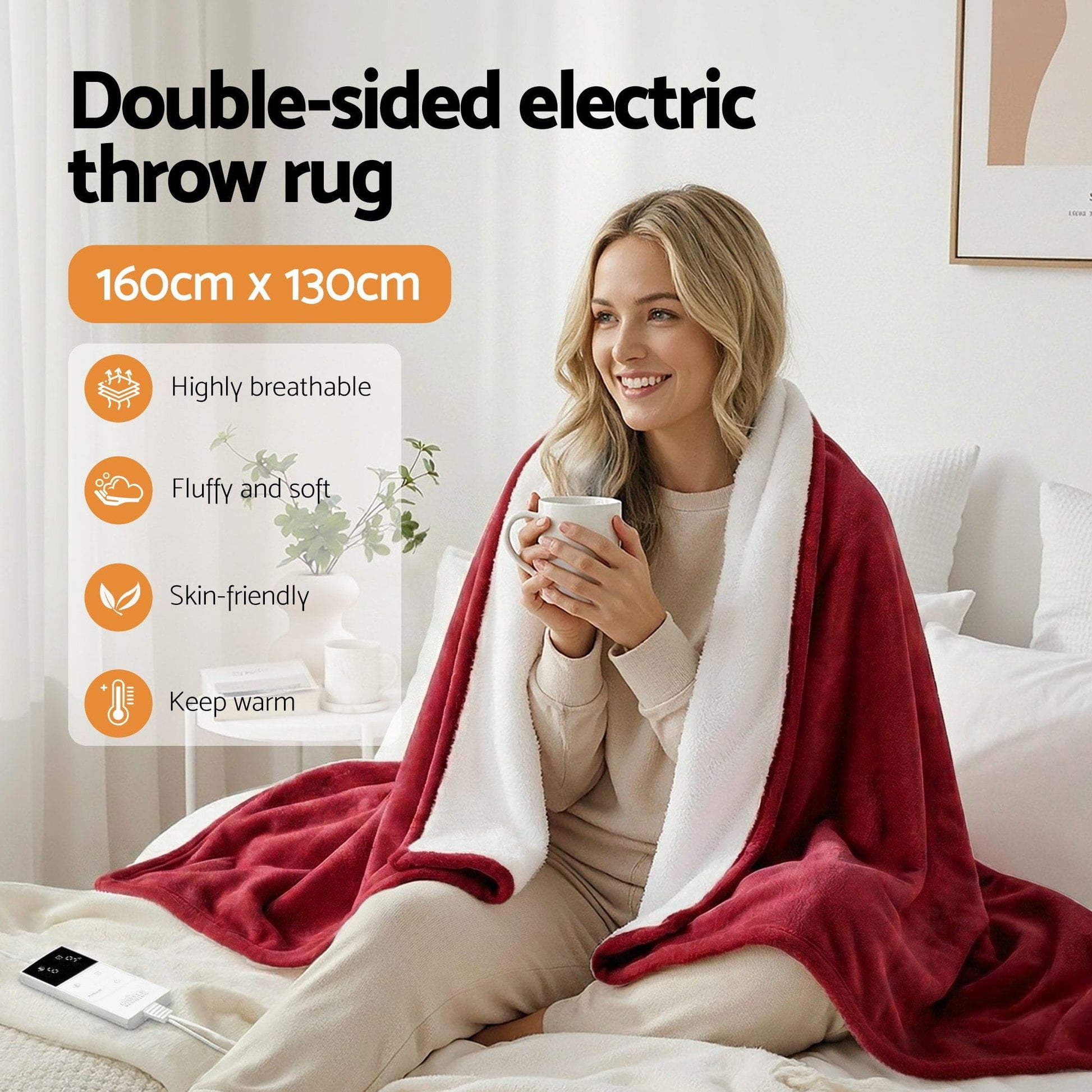 Alona.com.au Home & Garden > Bedding > Blankets & Throws Giselle Electric Throw Rug Dual Side Fleece Flannel Heated Blanket Burgundy