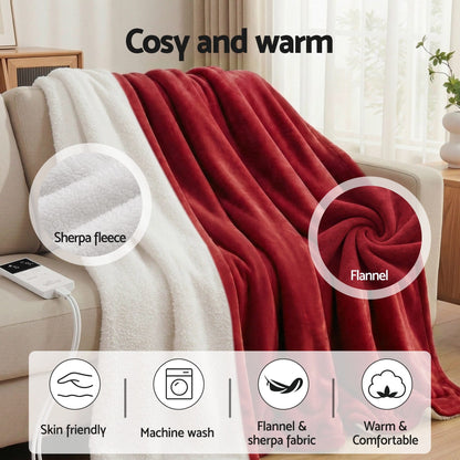 Alona.com.au Home & Garden > Bedding > Blankets & Throws Giselle Electric Throw Rug Dual Side Fleece Flannel Heated Blanket Burgundy
