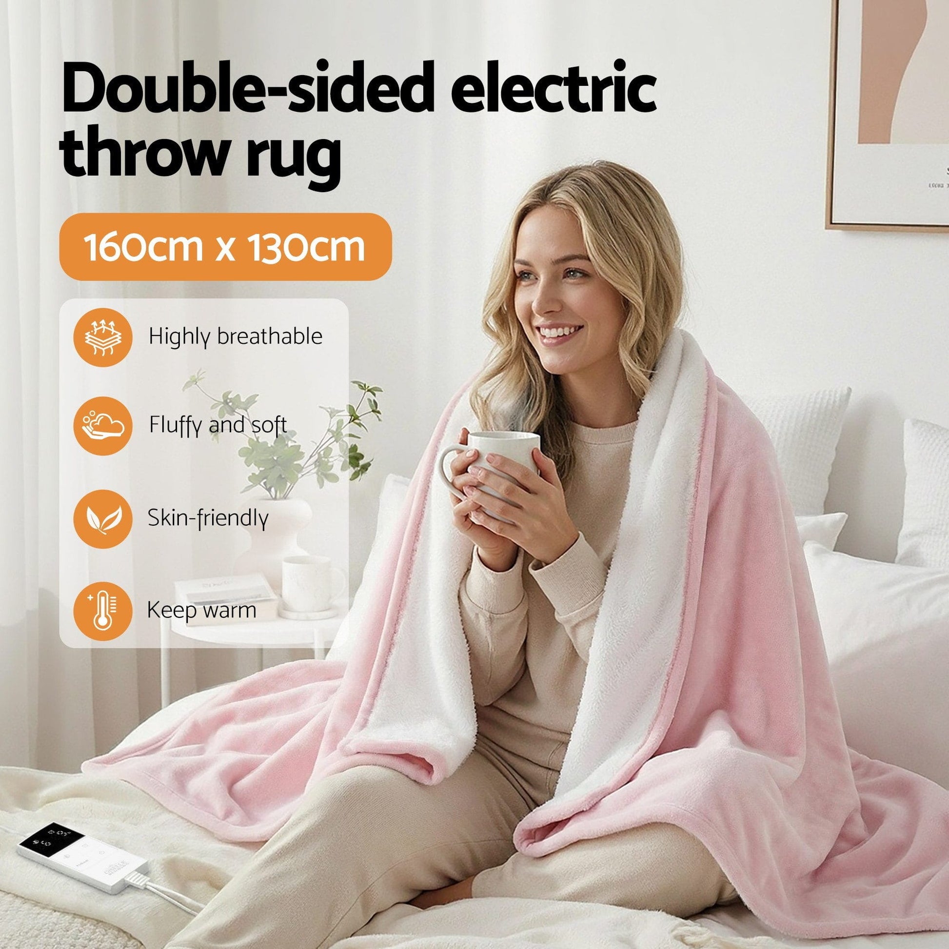 Alona.com.au Home & Garden > Bedding > Blankets & Throws Giselle Electric Throw Rug Dual Side Fleece Flannel Heated Blanket Pink