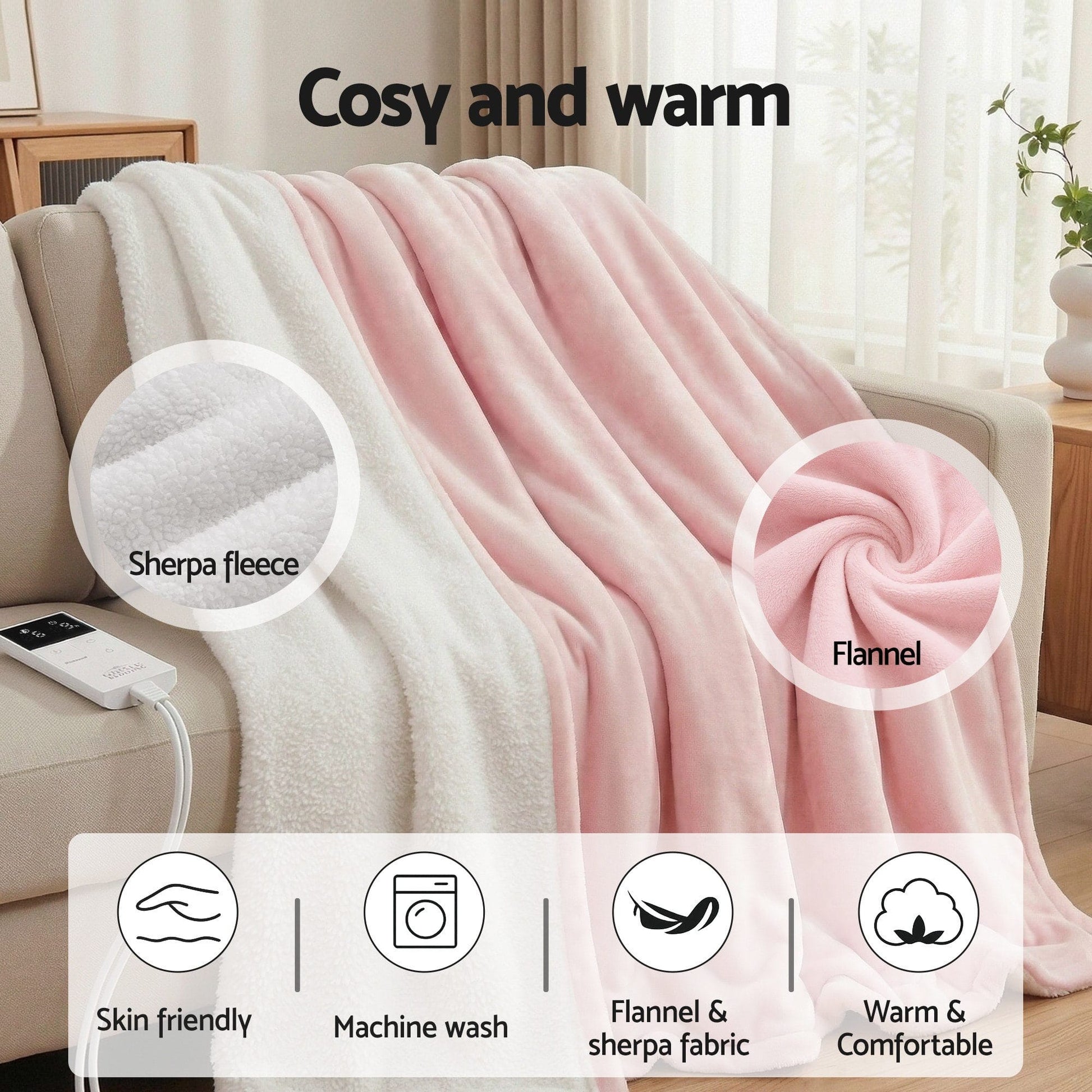 Alona.com.au Home & Garden > Bedding > Blankets & Throws Giselle Electric Throw Rug Dual Side Fleece Flannel Heated Blanket Pink