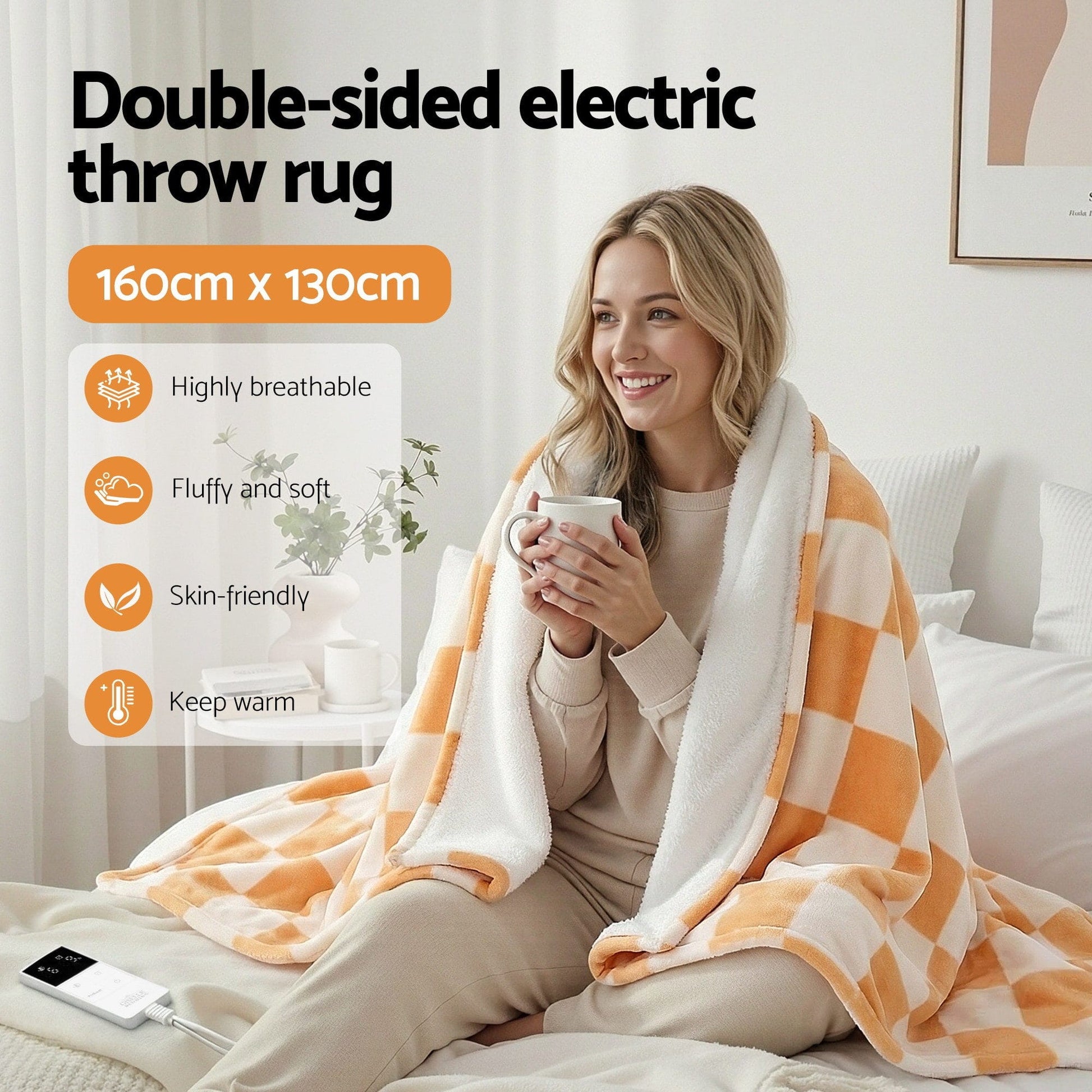 Alona.com.au Home & Garden > Bedding > Blankets & Throws Giselle Electric Throw Rug Dual Side Fleece Flannel Heated Blanket Yellow