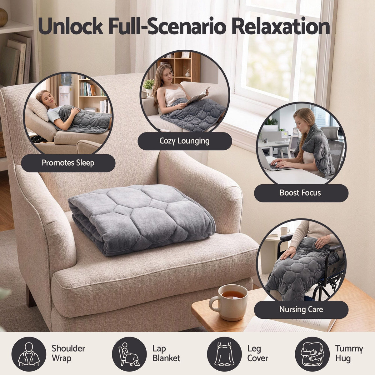 Alona.com.au Home & Garden > Bedding > Blankets & Throws Giselle Weighted Lap Blanket 3.2KG Grey Crystal Velvet Quilted Glass Bead Fill for Sofa Office