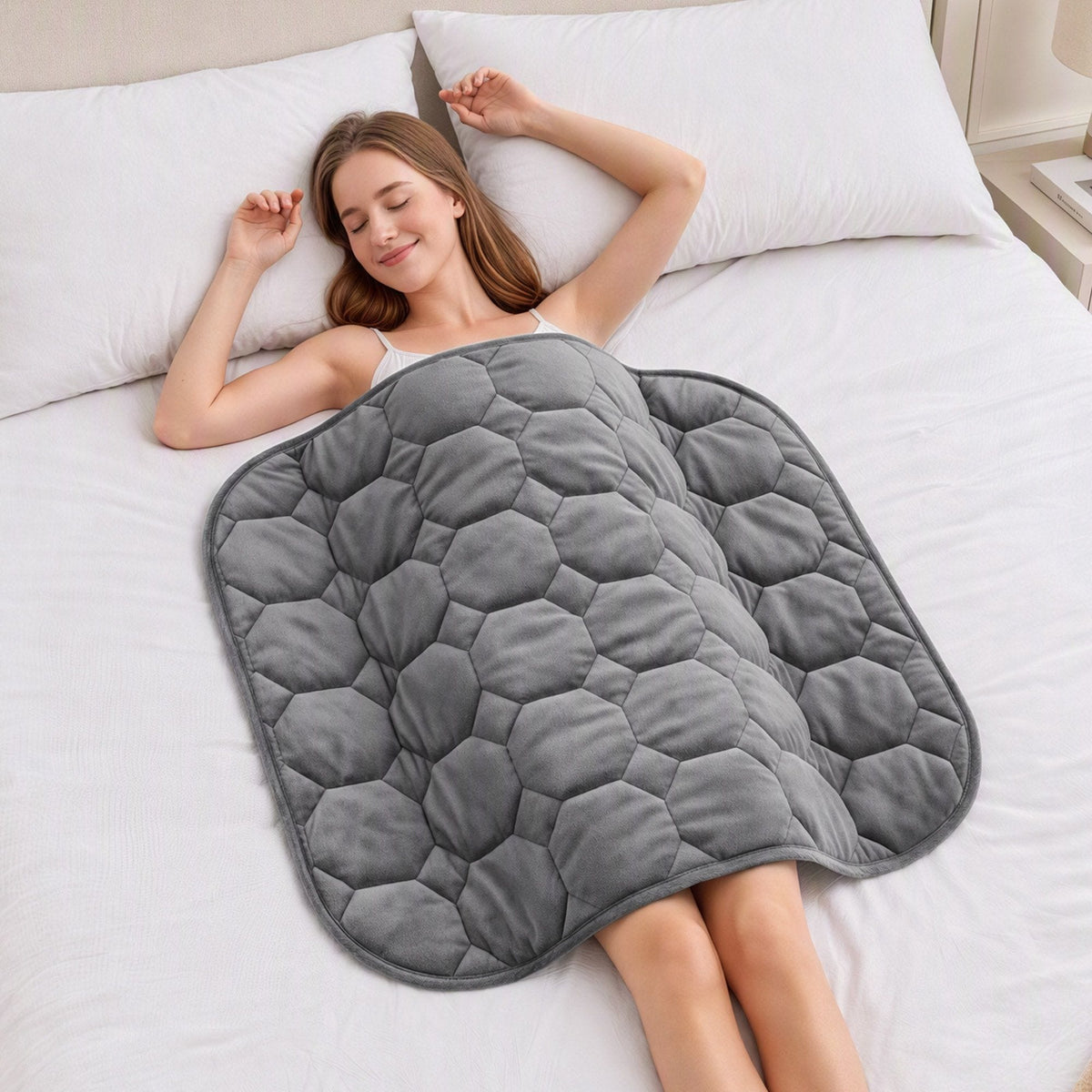 Alona.com.au Home & Garden > Bedding > Blankets & Throws Giselle Weighted Lap Blanket 3.2KG Grey Crystal Velvet Quilted Glass Bead Fill for Sofa Office