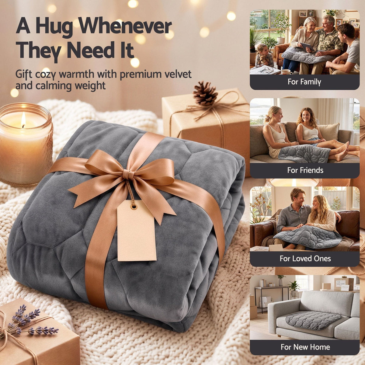 Alona.com.au Home & Garden > Bedding > Blankets & Throws Giselle Weighted Lap Blanket 3.2KG Grey Crystal Velvet Quilted Glass Bead Fill for Sofa Office