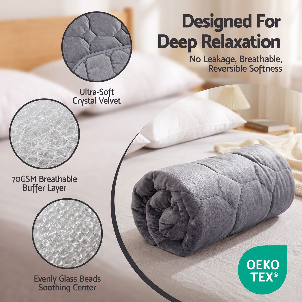 Alona.com.au Home & Garden > Bedding > Blankets & Throws Giselle Weighted Lap Blanket 3.2KG Grey Crystal Velvet Quilted Glass Bead Fill for Sofa Office
