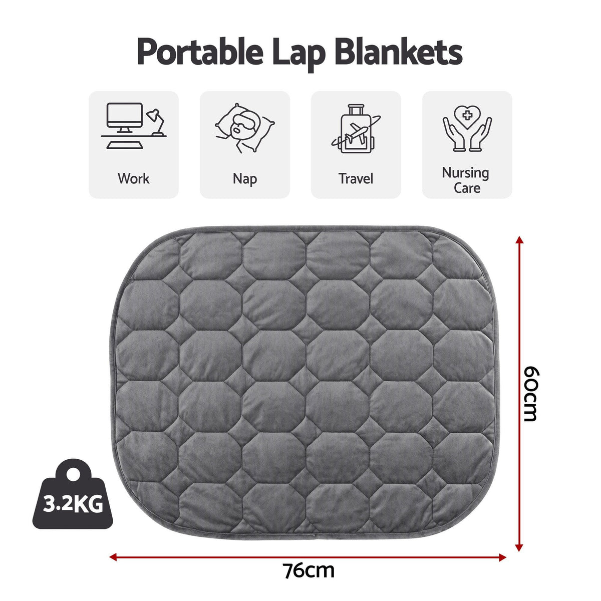 Alona.com.au Home & Garden > Bedding > Blankets & Throws Giselle Weighted Lap Blanket 3.2KG Grey Crystal Velvet Quilted Glass Bead Fill for Sofa Office