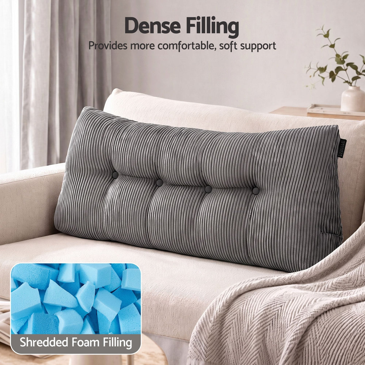 Alona.com.au Home & Garden > Bedding > Pillows Giselle Headboard Pillow for Sitting in Bed, Upgraded Shredded Foam Reading Wedge Cushion for Lumbar Support, 320g Corduroy Backrest with Side Pockets for Dorm Daybed, Double