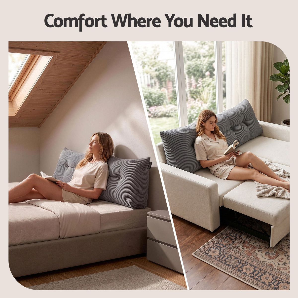 Alona.com.au Home & Garden > Bedding > Pillows Giselle Headboard Pillow for Sitting in Bed, Upgraded Shredded Foam Reading Wedge Cushion for Lumbar Support, 320g Corduroy Backrest with Side Pockets for Dorm Daybed, Double