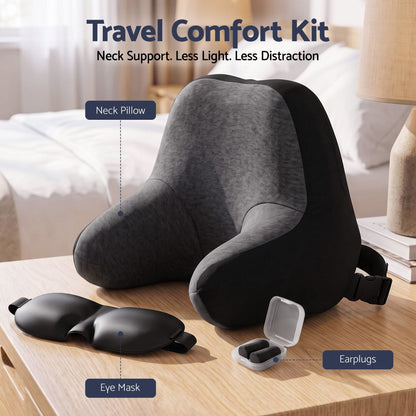 Alona.com.au Home & Garden > Bedding > Pillows Wanderlite Travel Neck Pillow Portable for Airplane Memory Foam with Eyemask Earplugs Black