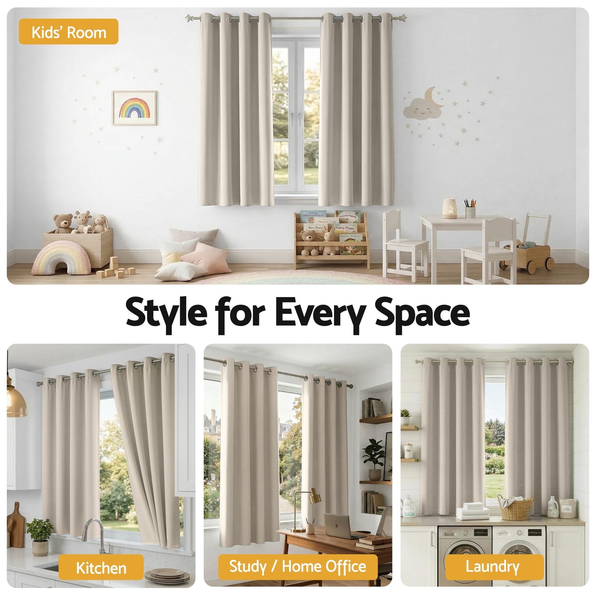 Alona.com.au Home & Garden > Curtains > Curtains & Drapes Artiss Blockout Curtains 2X 132x160cm Thermal Insulated Eyelet Drapes Beige
