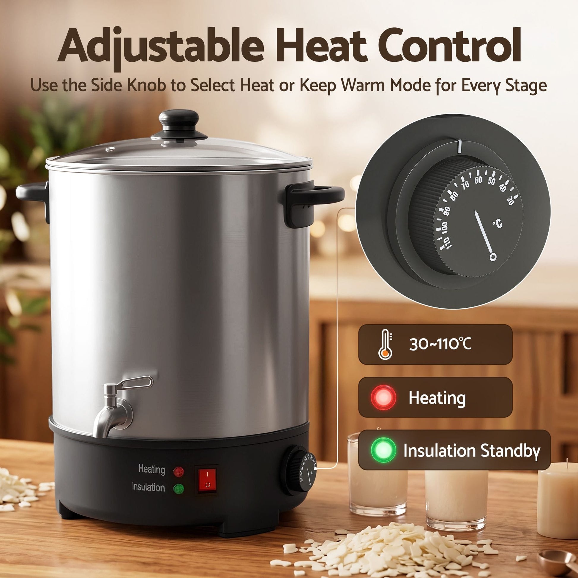 Alona.com.au Home & Garden > Decor > Candle Accessories Devanti 16L Wax Melter Candle Making 1500W Melting Pot Furnace Quick Pour Spout Soy Soap