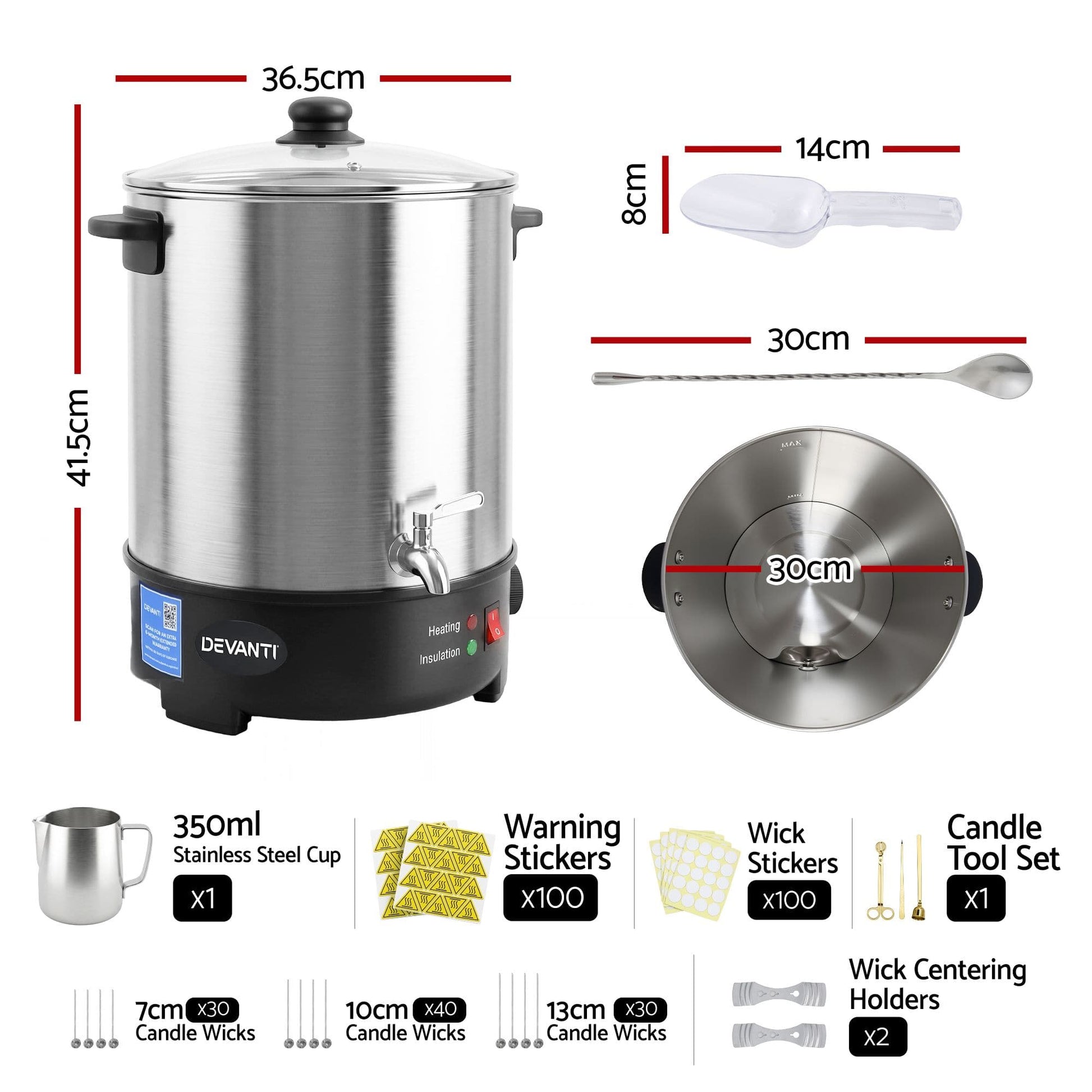 Alona.com.au Home & Garden > Decor > Candle Accessories Devanti 16L Wax Melter Candle Making 1500W Melting Pot Furnace Quick Pour Spout Soy Soap