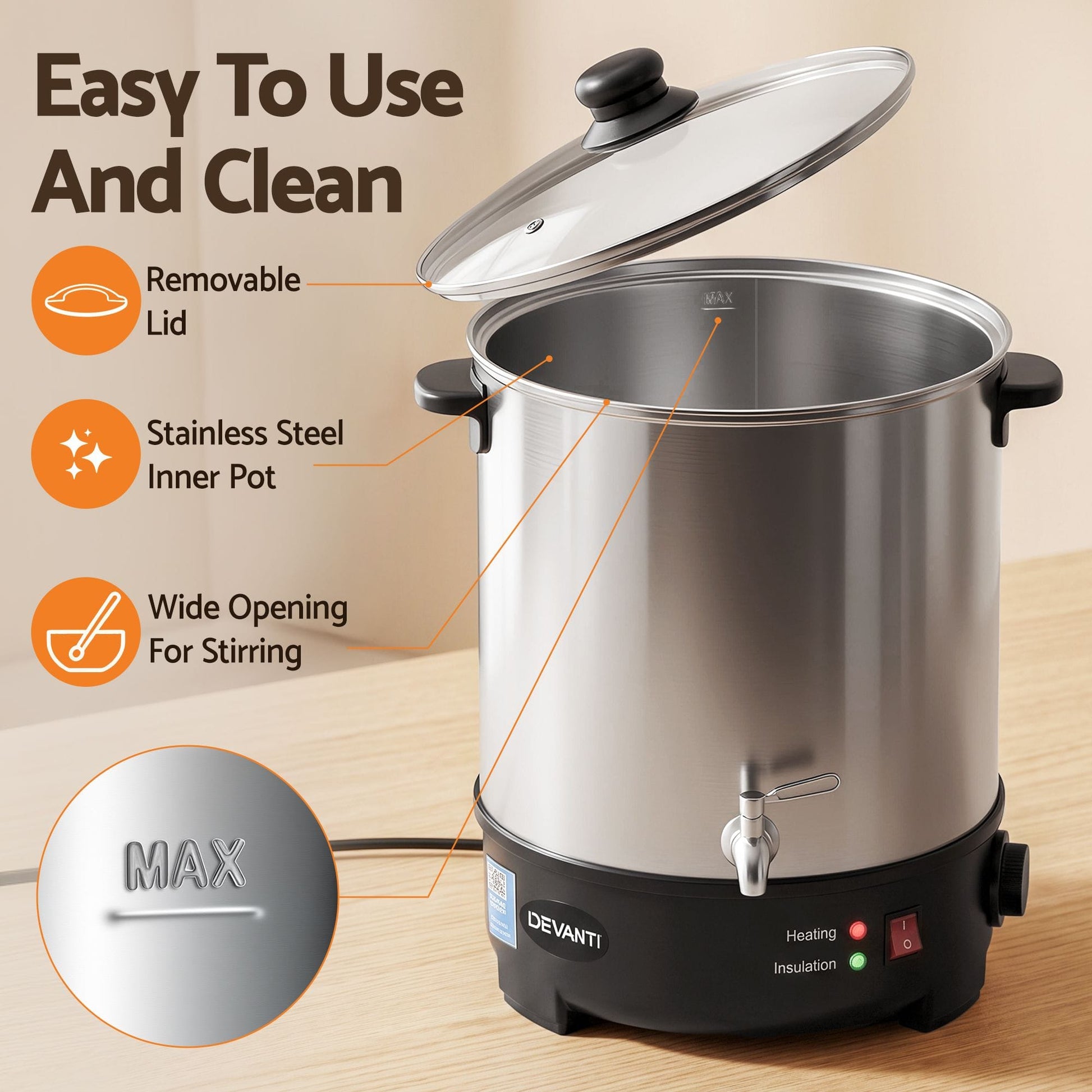 Alona.com.au Home & Garden > Decor > Candle Accessories Devanti 16L Wax Melter Candle Making 1500W Melting Pot Furnace Quick Pour Spout Soy Soap