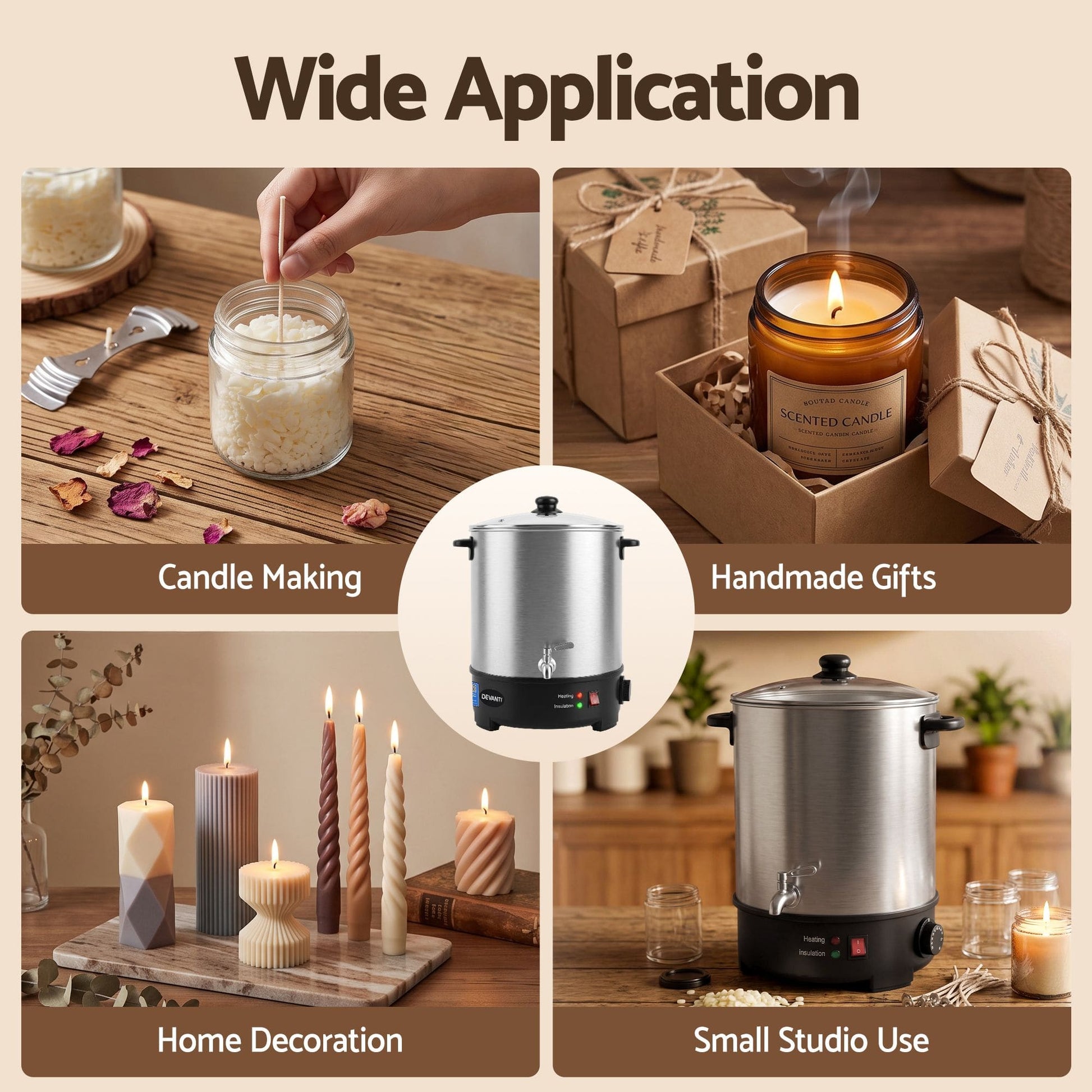Alona.com.au Home & Garden > Decor > Candle Accessories Devanti 16L Wax Melter Candle Making 1500W Melting Pot Furnace Quick Pour Spout Soy Soap