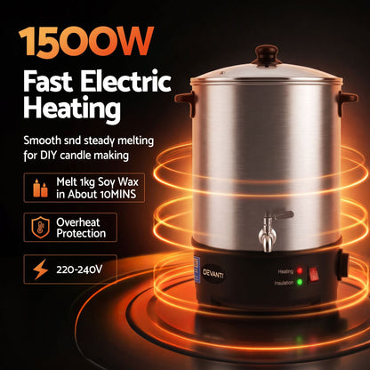 Alona.com.au Home & Garden > Decor > Candle Accessories Devanti 16L Wax Melter Candle Making 1500W Melting Pot Furnace Quick Pour Spout Soy Soap