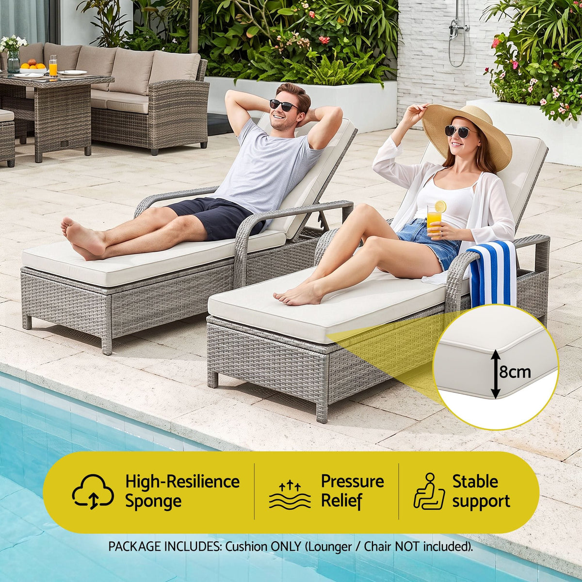 Alona.com.au Home & Garden > Decor > Cushions & Throws Gardeon Outdoor Chaise Lounge Cushion Lounge Chair Pad Sunbed Mattress Beige
