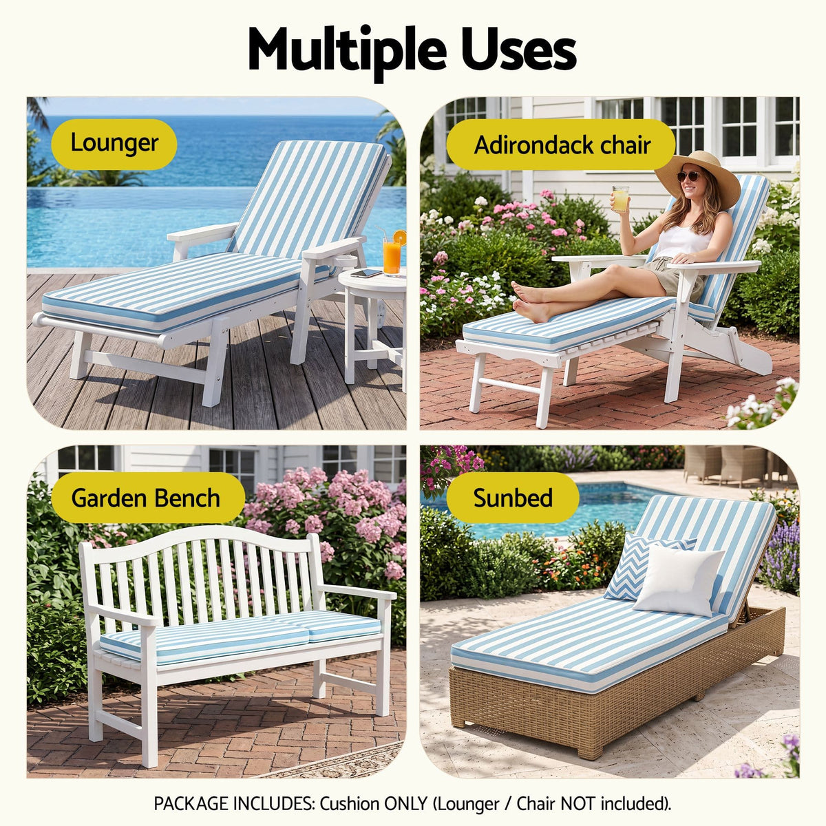 Alona.com.au Home & Garden > Decor > Cushions & Throws Gardeon Outdoor Chaise Lounge Cushion Lounge Chair Pad Sunbed Mattress Blue