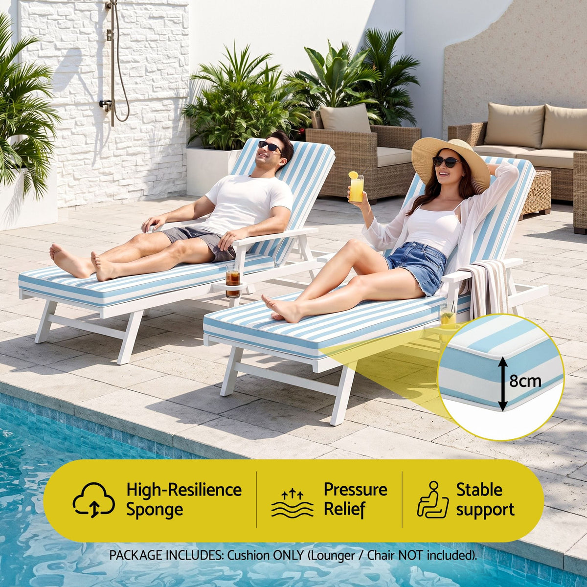 Alona.com.au Home & Garden > Decor > Cushions & Throws Gardeon Outdoor Chaise Lounge Cushion Lounge Chair Pad Sunbed Mattress Blue