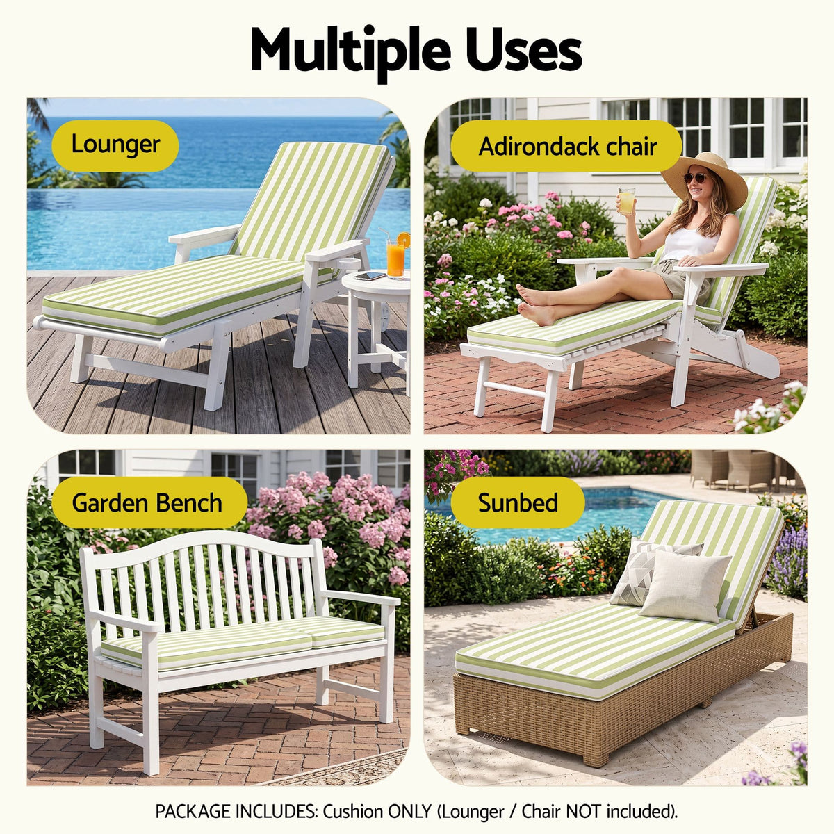 Alona.com.au Home & Garden > Decor > Cushions & Throws Gardeon Outdoor Chaise Lounge Cushion Lounge Chair Pad Sunbed Mattress Green