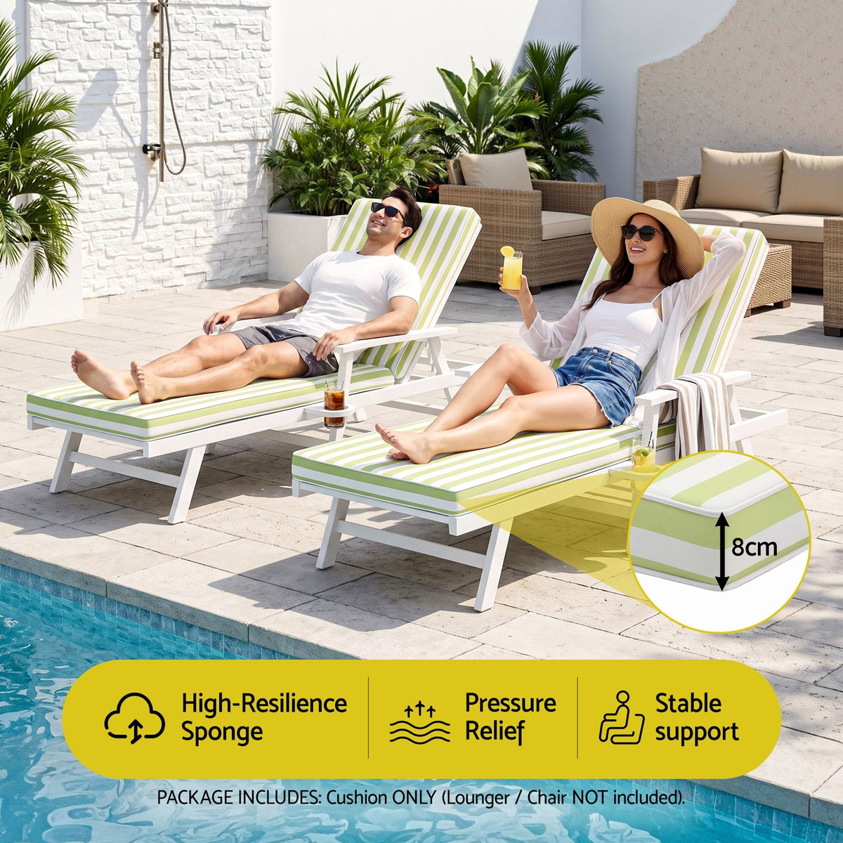 Alona.com.au Home & Garden > Decor > Cushions & Throws Gardeon Outdoor Chaise Lounge Cushion Lounge Chair Pad Sunbed Mattress Green