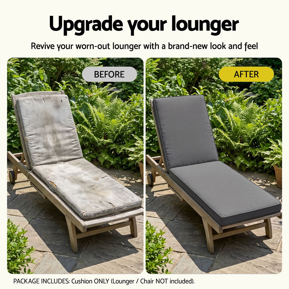 Alona.com.au Home & Garden > Decor > Cushions & Throws Gardeon Outdoor Chaise Lounge Cushion Lounge Chair Pad Sunbed Mattress Grey
