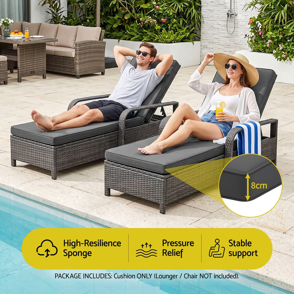Alona.com.au Home & Garden > Decor > Cushions & Throws Gardeon Outdoor Chaise Lounge Cushion Lounge Chair Pad Sunbed Mattress Grey