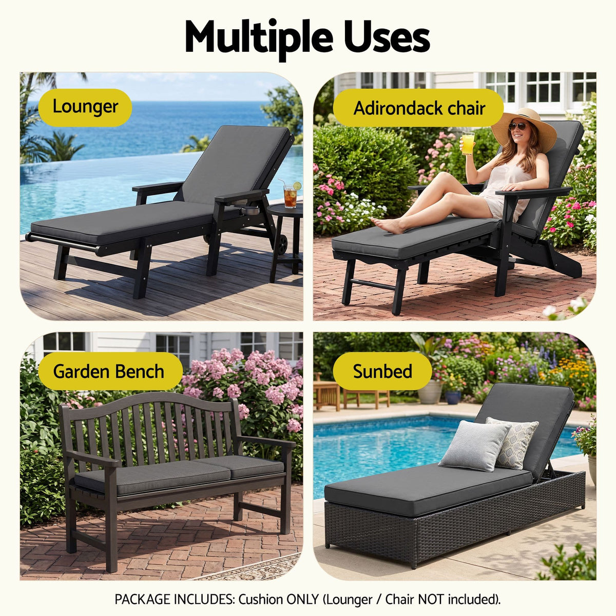 Alona.com.au Home & Garden > Decor > Cushions & Throws Gardeon Outdoor Chaise Lounge Cushion Lounge Chair Pad Sunbed Mattress Grey