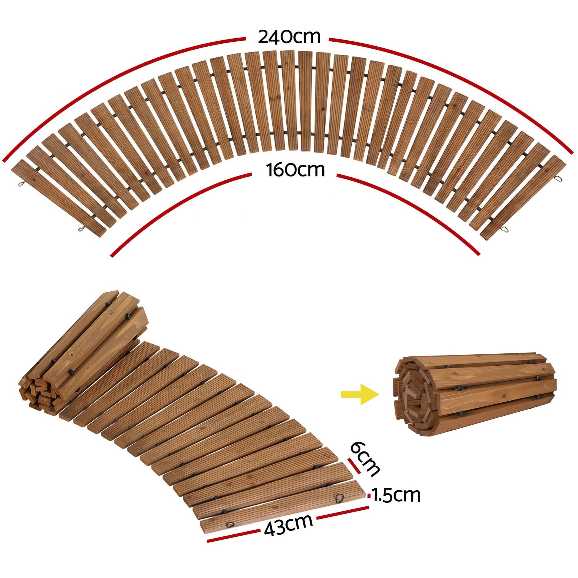 Alona.com.au Home & Garden > Decor > Garden Ornaments Gardeon 8FT Wooden Garden Pathway Roll-Out Curved Walkway Outdoor Backyard Brown