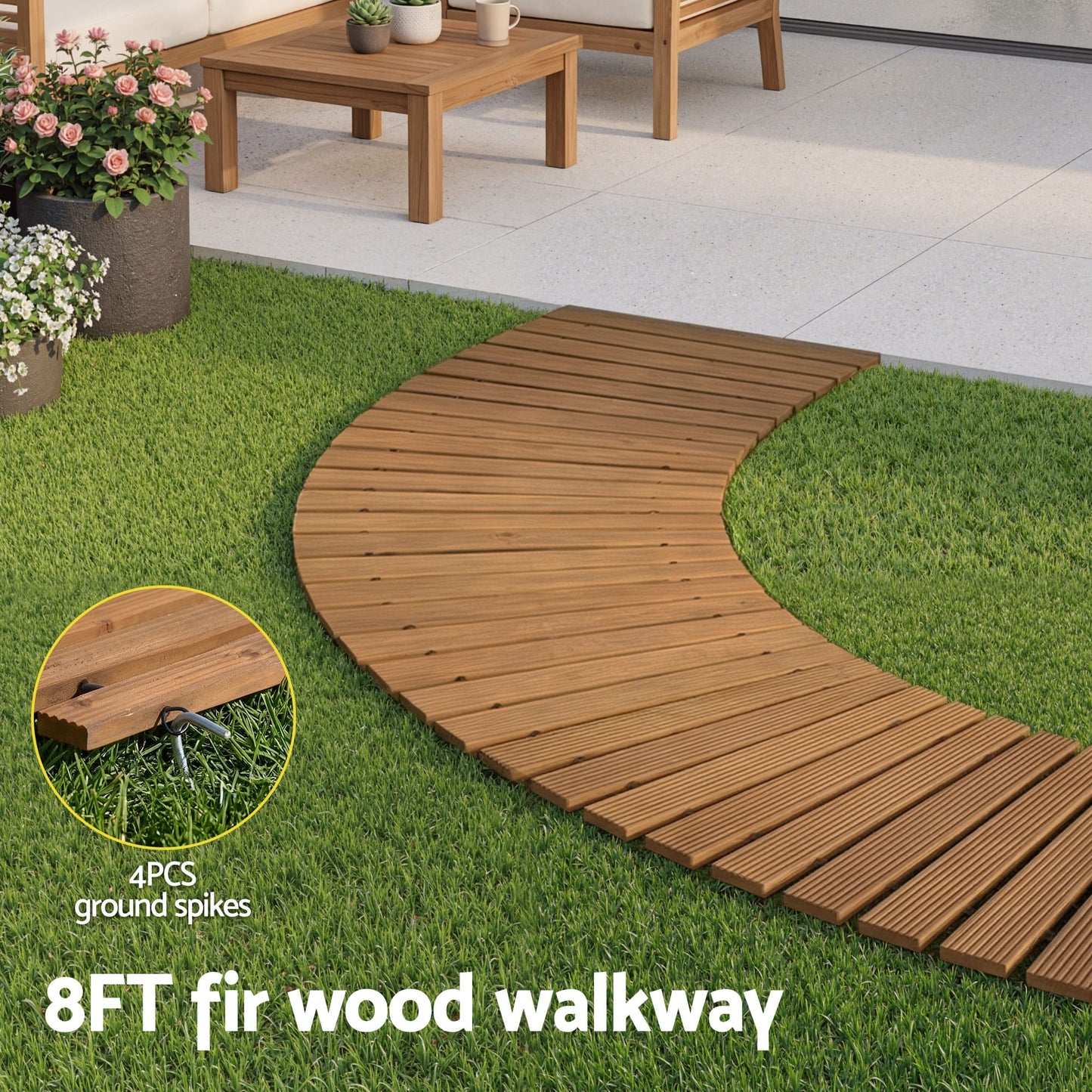 Alona.com.au Home & Garden > Decor > Garden Ornaments Gardeon 8FT Wooden Garden Pathway Roll-Out Curved Walkway Outdoor Backyard Brown